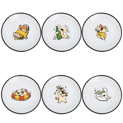 SOCOSY Super Cute Cartoon Animal Ceramic Sauce Dishes, Seasoning Dishes, Little Cat Dog Bird Feeding Bowls, Sushi Soy Dipping Bowls, Appetizer Plates, Dessert Plates, Set of 6-Cats-5 Inch