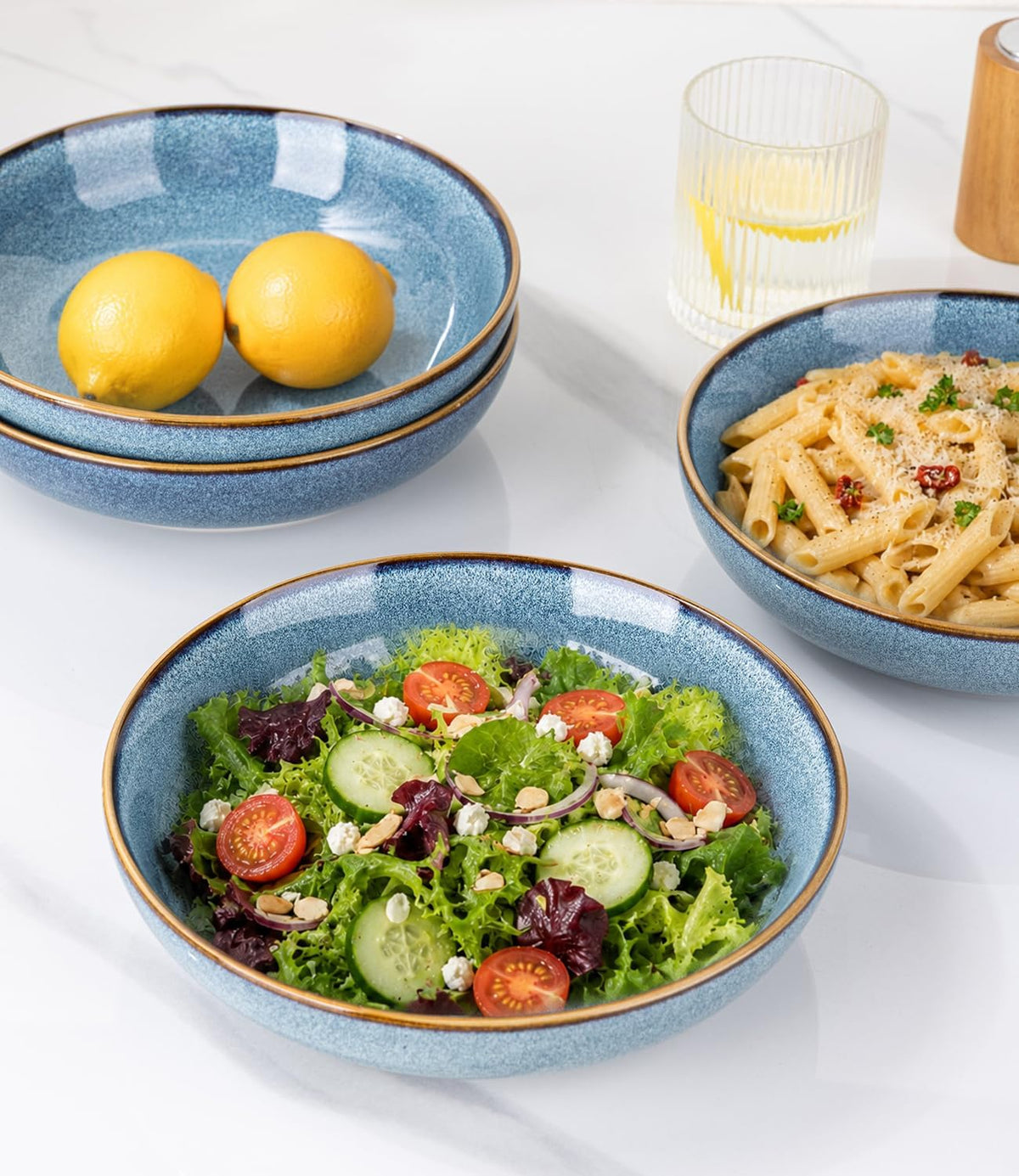 AmorArc 8.5’’ Ceramic Pasta Bowls Set of 4, 36oz Large Stoneware Bowls Set
