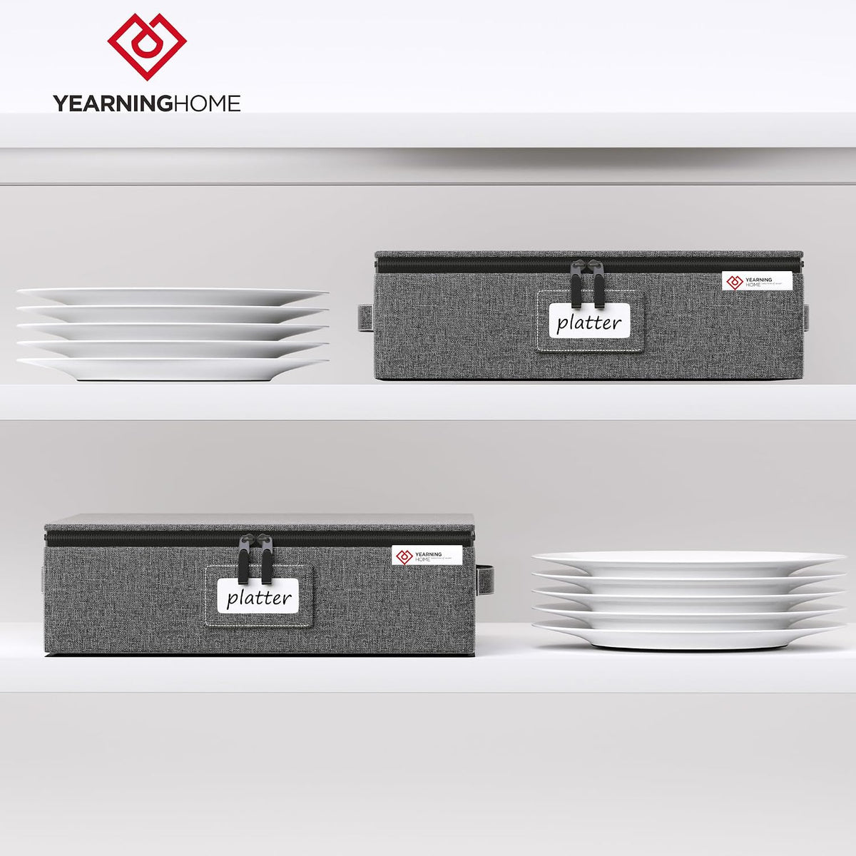 YearningHome China Storage Containers Hard Shell Box for Moving Dishes, Plate, Wine and Glasses, Dinnerware, Mugs, Saucers Quilted Organizer Dividers for Packing China Storage 2 Pack Platter Storage