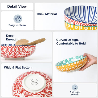 Selamica 60 OZ Ceramic Serving Bowls, Set of 3, Assorted Colors