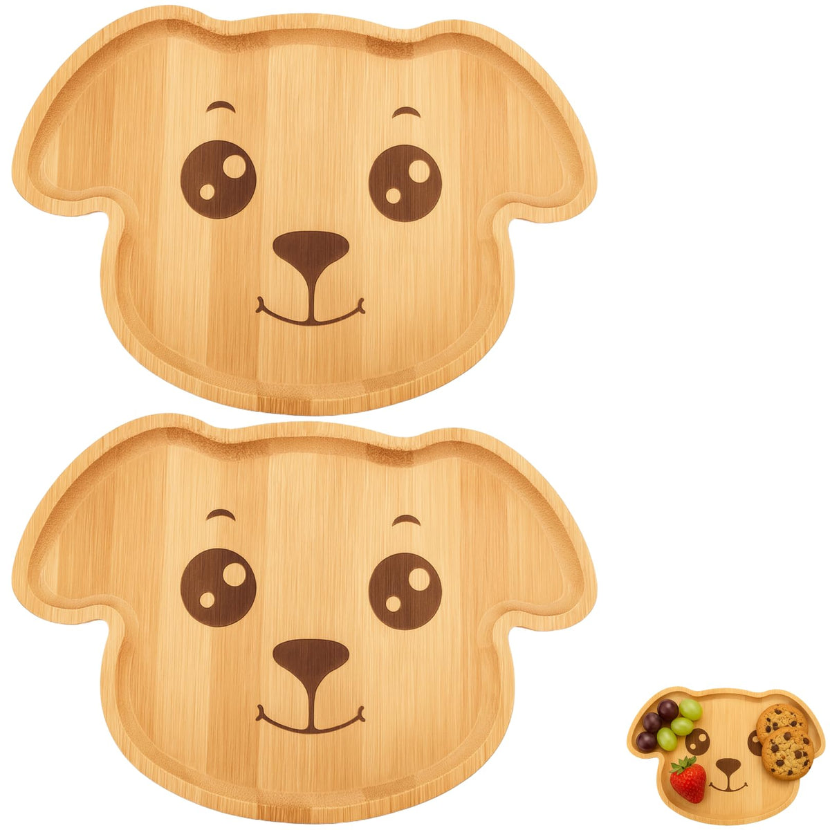 JB Home Collection 4572, Bamboo Cat Shape Food Plate for Snacks Appetizer Fruit Vegetable | Food Platter | Picnic Kitchen Party | Eco-Friendly Plates, 7"x6.5", Cat Face, 1 Pack