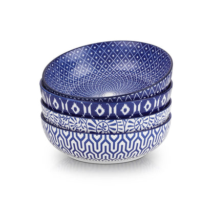 Selamica Ceramic 30 Ounce Large Pasta Bowls Set of 4, 8 inch Salad Bowl Wide and Shallow Microwave Dishwasher Safe, Assorted Corlors