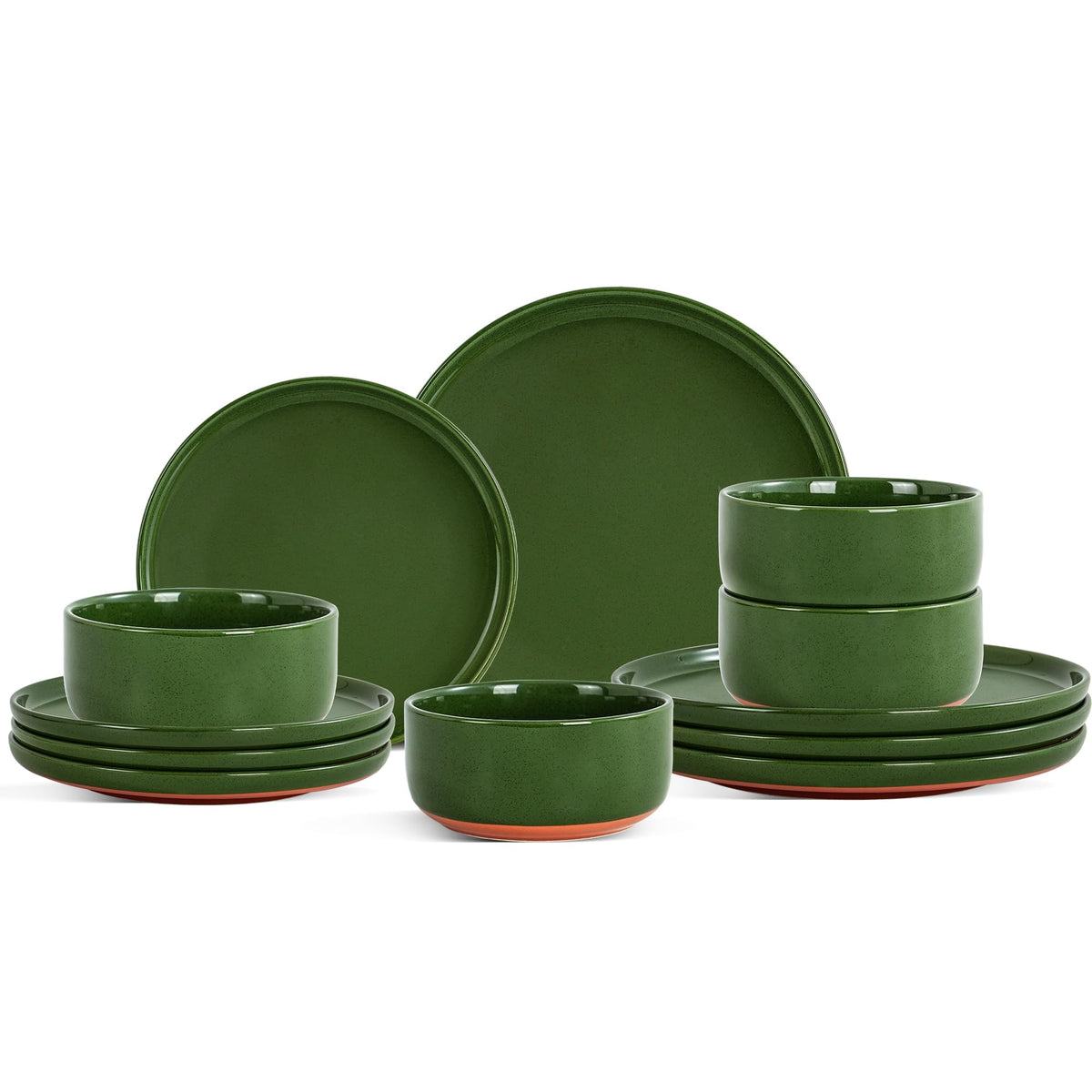 Ceramic Dinner Plates, 10.25 Inch, Set for 4, Elegant Green