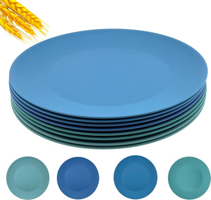 Wheat Straw Plate set 8, 10-inch Reusable Plastic Plates Blue Teal