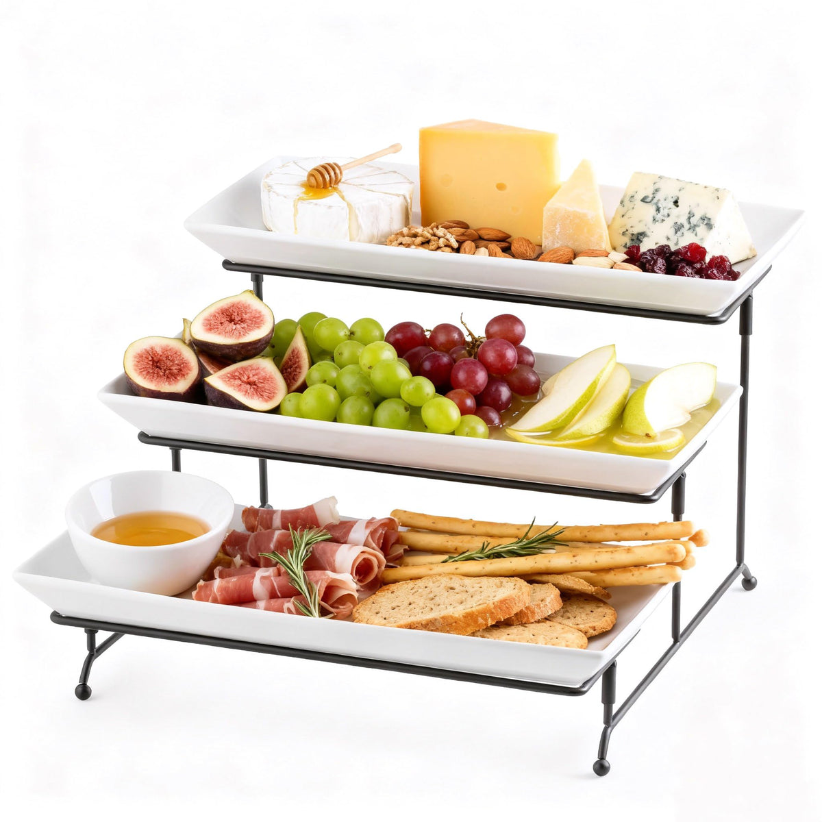 Gomakren 3 Tier Rectangular Serving Tray 14 Inch Serving Platters and Stand