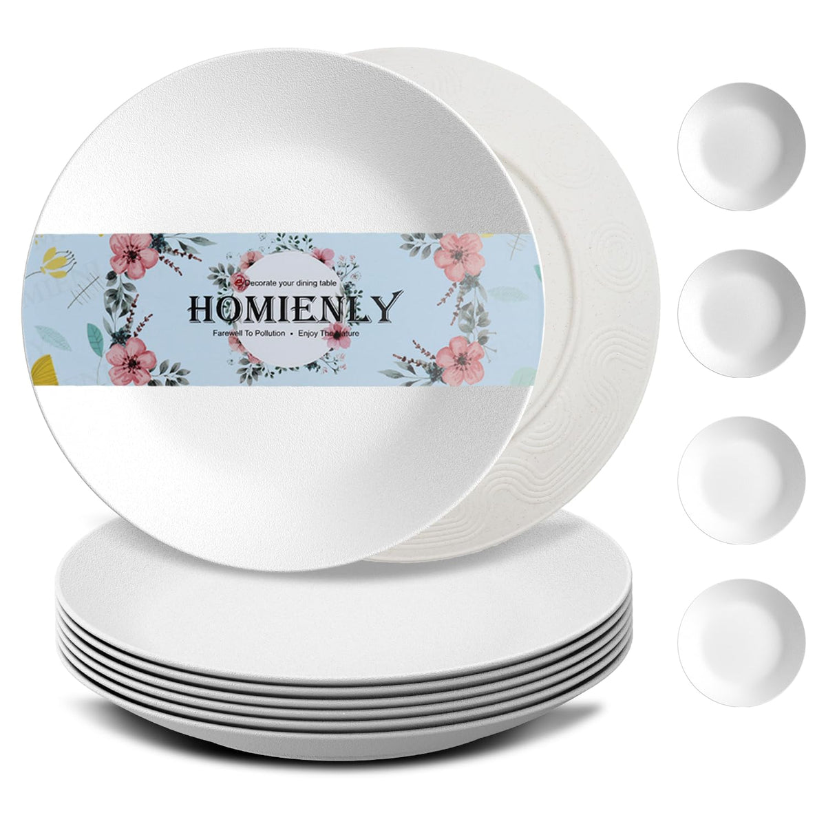 Homienly Wheat Straw Plates Unbreakable Flat Salad Plates Set of 8 Reusable Dinner Plate for Kitchen, Camping, RV, Microwave and Dishwasher Safe Plate Heavy Duty Paper Plates Alternative (Multi, 9in)