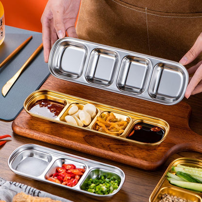 XIYUAN 3 Piece Stainless Steel Sauce Tray, Divided DippingTray, 3 Compartment Appetizer Serving Tray for Sauce, Ketchup, Dressing, Silver, 8 X 3 Inches (3 Compartment)