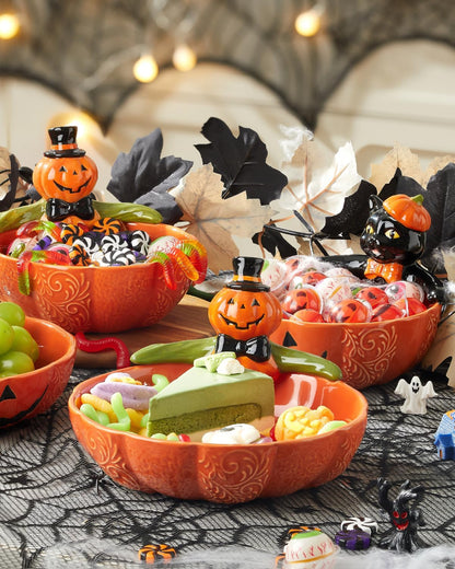 Metahom 8 Inch Halloween Candy Dish, Ceramic Pumpkin Candy Bowl, 28 Oz