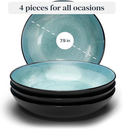 Stoneware Pasta Bowls Set of 4, 7.7" Scratch Resistant Ceramic Pasta Bowls