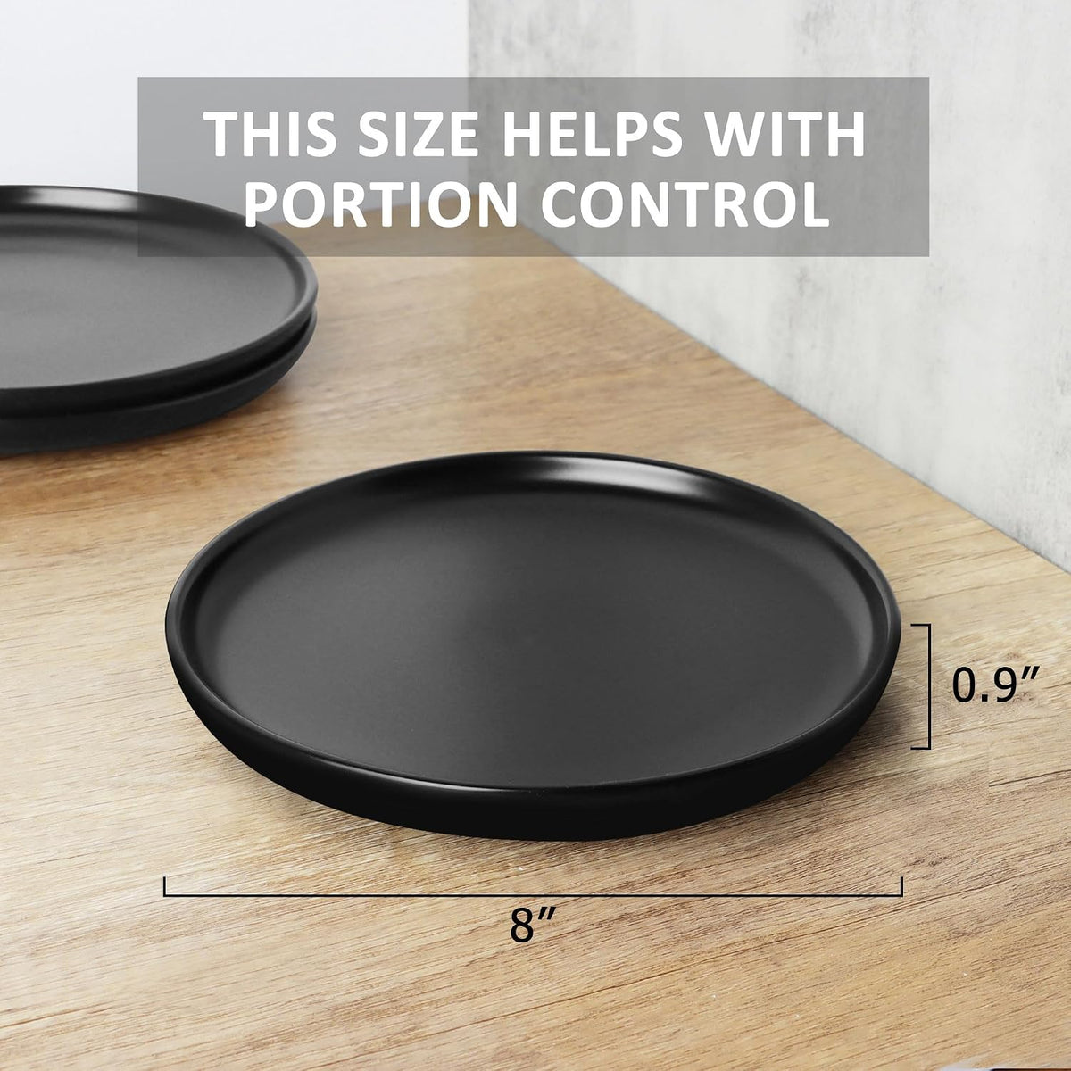 Dinner Plates 8 Inch, Matte Black Ceramic, Set of 3