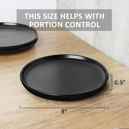 Dinner Plates 8 Inch, Matte Black Ceramic, Set of 3