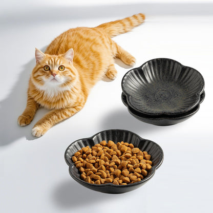 Mecaikru Ceramic Cat Food Bowls, Whisker Friendly Shallow Plates Set of 3