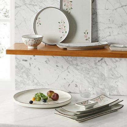 Dinner Plates Ceramic Plate Set - 12" Large Serving Plate Sets - Flat Round Big Porcelain Plates for Kitchen (4Pack, Pink Sakura)