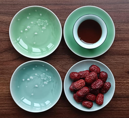 Longquan Celadon 4-inch Appetizer Plate,Vinegar Dish,Sushi Dipping Saucers,Ceramic Dessert Dishes,Natural Mineral Glaze 4 pcs(4 celadon)