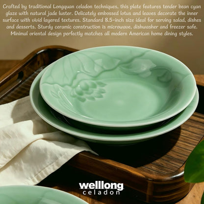 Deep Soup Plates Set of 2, 8.5" Longquan Celadon Ceramic Pasta Bowls