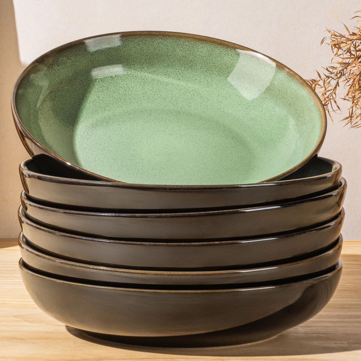 LERATIO 9.0" Ceramic Pasta Bowls Set of 4,38oz Large Stoneware Bowls Set
