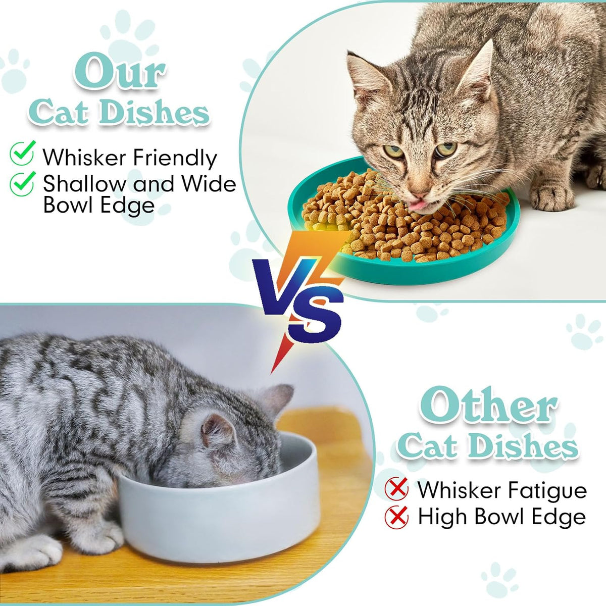 Silicone Cat Food Bowl Shallow Dishes 5.9in Wide Cats Bowls Set of 2 Kitty Plates Relief Whisker Fatigue Puppy Feeding Bowl for Dry Food and Wet Food Indoor (Round Green)