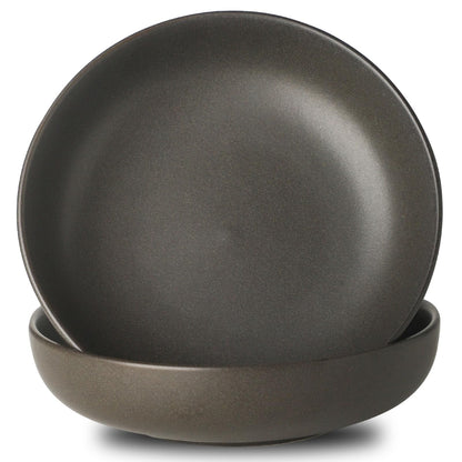 Stoneware Pasta Bowls, 34 oz Large Salad Bowl Set of 4, Ceramic Serving Bowls for Ramen, Pasta, Fruit, Cereal, Dinner, Wide and Shallow Bowls, Microwave & Dishwasher Safe, Matte Black