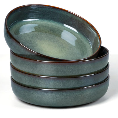 E-far Blue Pasta Bowls Set of 4, 35oz Double Reactive Glaze Stoneware