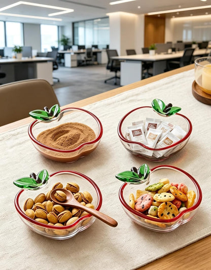 Apple Shaped Glass Sauce Dishes, Small Glass Bowls for Dipping, Dessert, Snacks, Condiments, Cute Glassware for Home Kitchen, Party, Dinner (1)