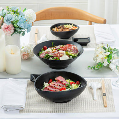 Restaurantware Voga 44 Ounce Serving Bowls 2 Premium Dinner Bowls - Top Rack Dishwashable Unique Black Melamine Salad Bowls Serve Hot And Cold Foods For Parties Or Events