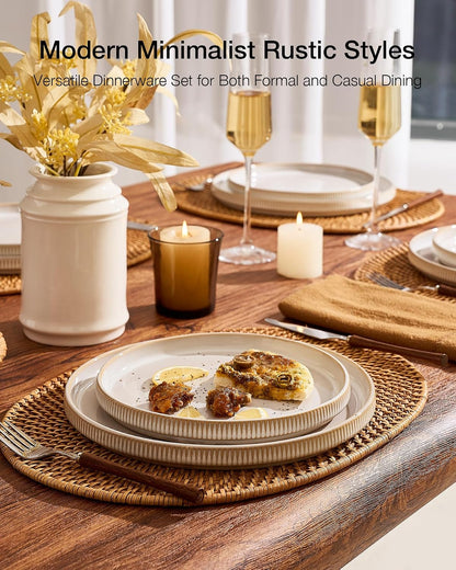 Famiware 12pc Ceramic Flat Plates, Scratch-Resistant Dinnerware Sets for 6