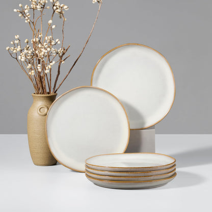 HaWare Stoneware Dinner Plates Set of 6, 10" Heavy Duty Ceramic Plate, Reactive Glaze Ripple Dinnerware for Home Restaurant, Chip and Scratch Resistant, Microwave and Dishwasher Safe, Matte Black
