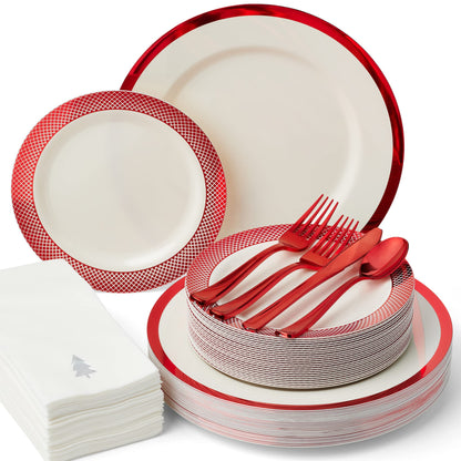 By Madee HEAVYWEIGHT White Plastic Plates with Gold Trim 175 PCS