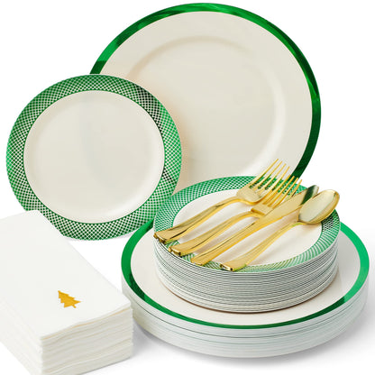 By Madee HEAVYWEIGHT White Plastic Plates with Gold Trim 175 PCS