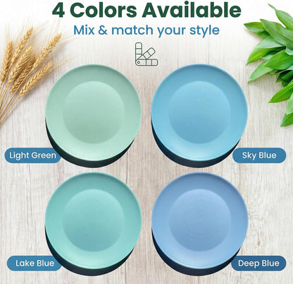 Wheat Straw Plate set 8, 10-inch Reusable Plastic Plates Blue Teal