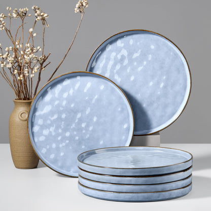 HaWare Stoneware Dinner Plates Set of 6, 10" Heavy Duty Ceramic Plate, Reactive Glaze Ripple Dinnerware for Home Restaurant, Chip and Scratch Resistant, Microwave and Dishwasher Safe, Matte Black