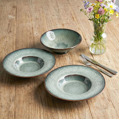 Soup Bowls, soup plate, 3.5 Oz Pasta Bowl Set of 2, Shallow Bowl Plates, Porcelain Rimmed Bowls with Rim, best gift Black glaze color change 7 inch