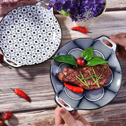 Porcelain Dinner Plate with Handles Set of 2 , 9.2'' Large Salad Plates