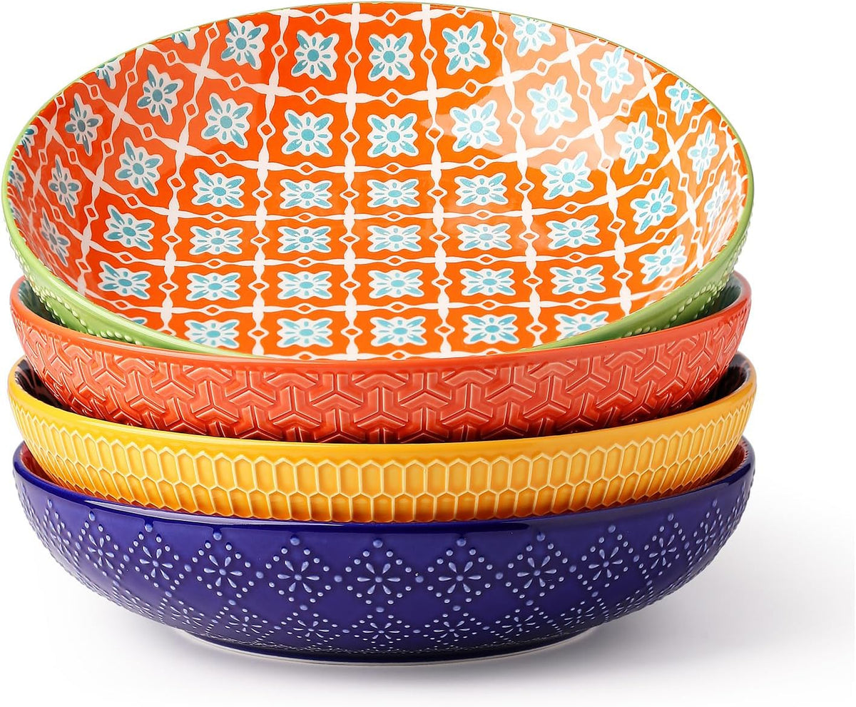 Metahom 8.75" Ceramic Pasta Bowls Set of 4, Colorful Salad Bowls, 40 Oz