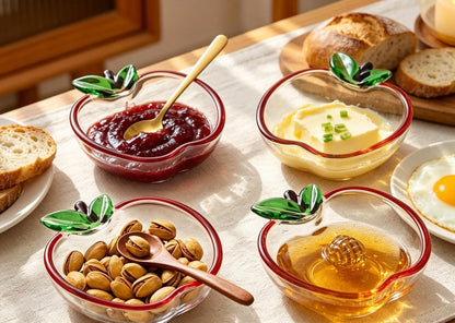 Apple Shaped Glass Sauce Dishes, Small Glass Bowls for Dipping, Dessert, Snacks, Condiments, Cute Glassware for Home Kitchen, Party, Dinner (1)