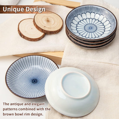 Eisinly 6 Pack Dipping Bowls,3 OZ Small Ceramic Soy Sauce Dish,Vintage Blue