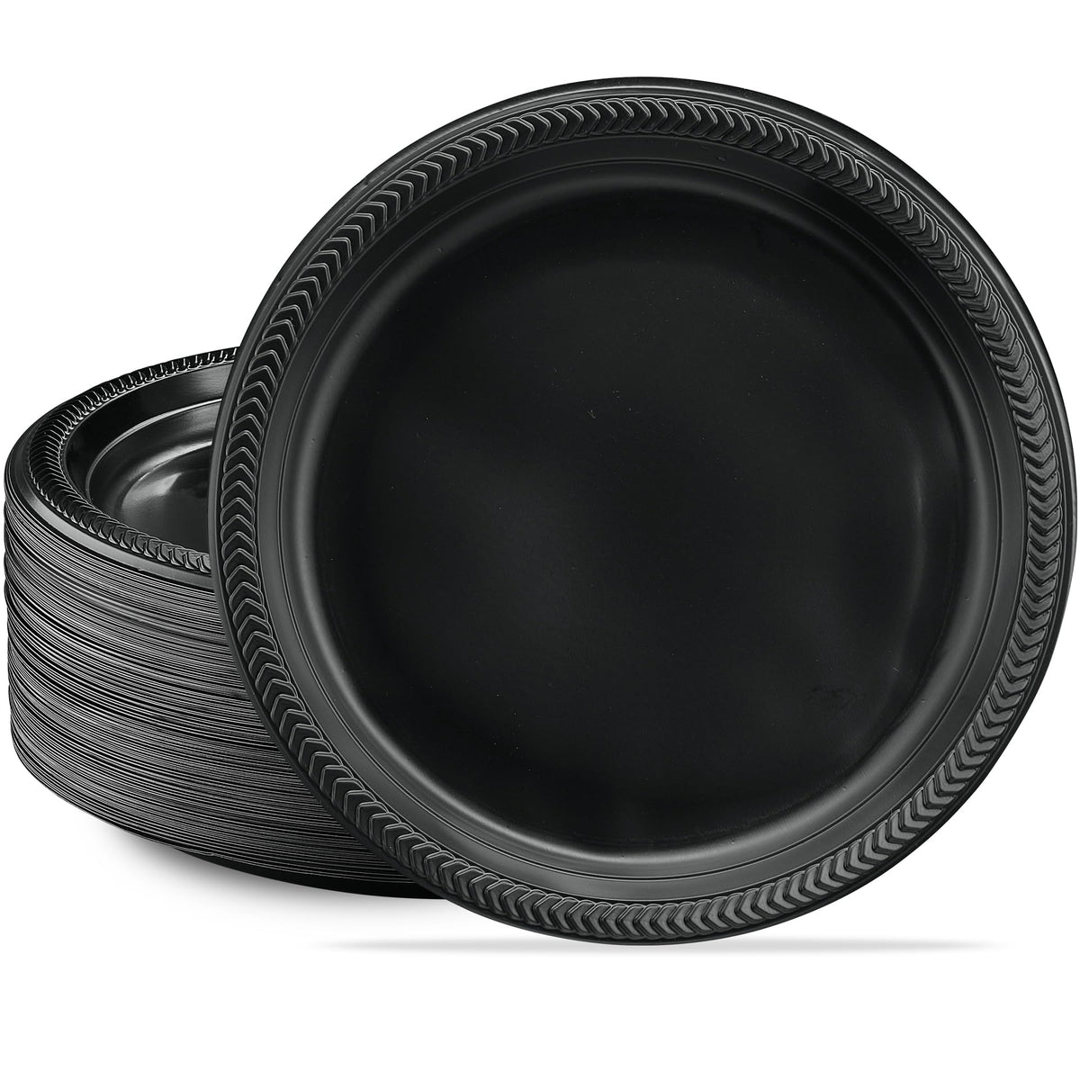 PLASTICPRO 100 PCS Black Plastic Bowls Light Weight 12 oz Plastic Soup Bowls Black Salad Plates Disposable for Party and Wedding