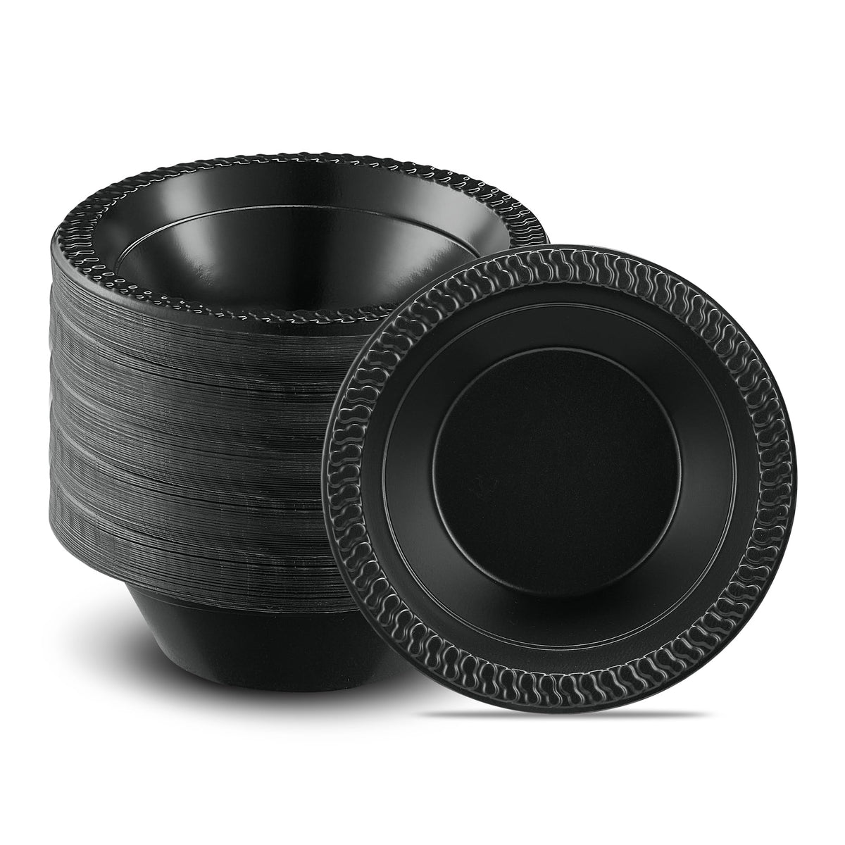 PLASTICPRO 100 PCS Black Plastic Bowls Light Weight 12 oz Plastic Soup Bowls Black Salad Plates Disposable for Party and Wedding