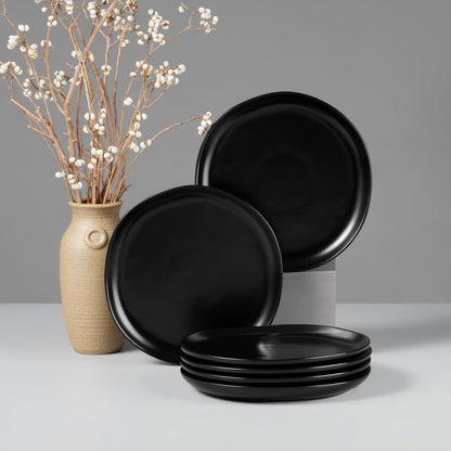 HaWare Stoneware Dinner Plates Set of 6, 10" Heavy Duty Ceramic Plate, Reactive Glaze Ripple Dinnerware for Home Restaurant, Chip and Scratch Resistant, Microwave and Dishwasher Safe, Matte Black