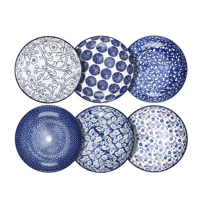 Selamica Ceramic Pasta Bowls Set 34 OZ, Large Salad Bowl 8.6 Inch Deep Plates for Pasta Soup, Microwave & Dishwasher Safe, Set of 6, Gradient Blue