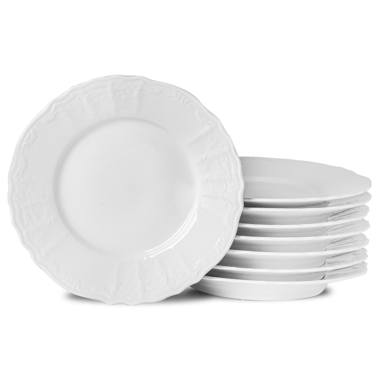 Neaylfe Ceramic Dinner Plates Set of 6, 10 inch Oval Embossed White Plates for Salad, Dessert, Appetizer, Steak, Large Flat Serving Plates for Kitchen, Restaurant, Parties