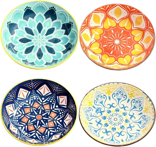 6 inch 4 Pack Cute Bohemian Colorful Ceramic Candy Bowls