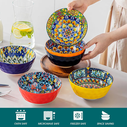 vancasso 26 Oz Ceramic Cereal Bowls Set of 6, Bohemian Soup Salad Bowls