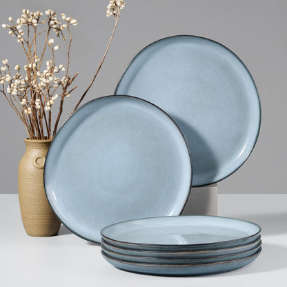 HaWare Stoneware Dinner Plates Set of 6, 10" Heavy Duty Ceramic Plate, Reactive Glaze Ripple Dinnerware for Home Restaurant, Chip and Scratch Resistant, Microwave and Dishwasher Safe, Matte Black