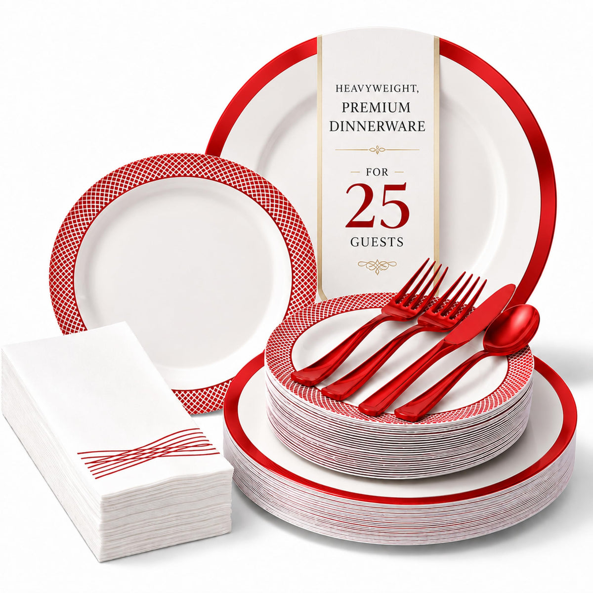 By Madee HEAVYWEIGHT White Plastic Plates with Gold Trim 175 PCS