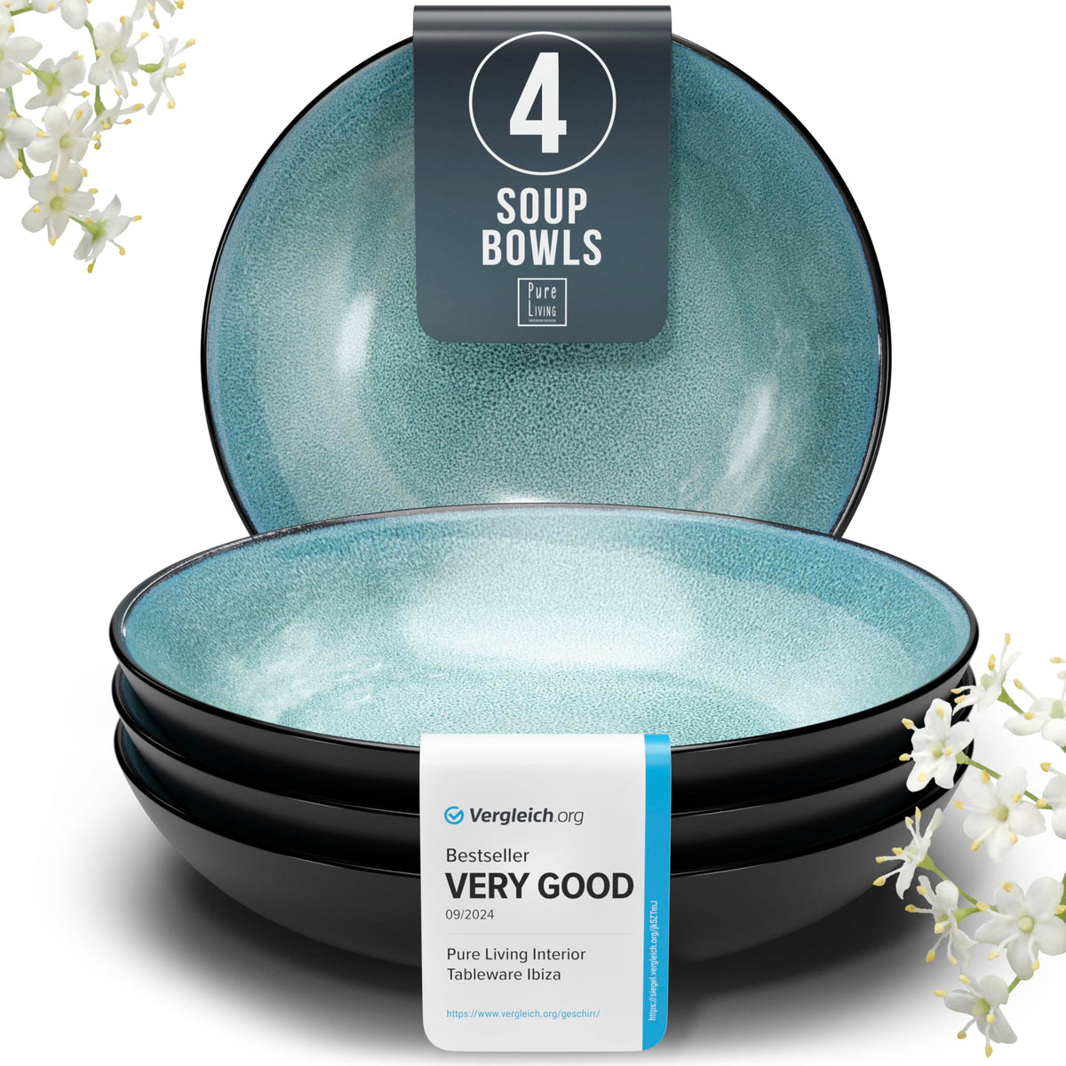 Stoneware Pasta Bowls Set of 4, 7.7" Scratch Resistant Ceramic Pasta Bowls