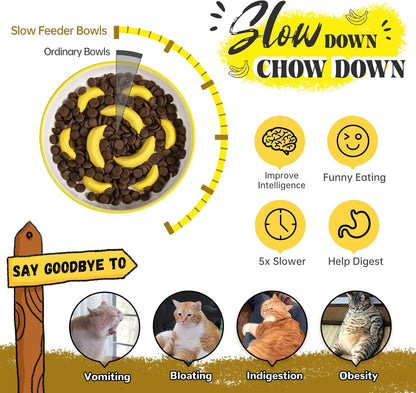 Ceramic Slow Feeder Cat Bowl, 6.3'' Wide Whisker Friendly Cat Puzzle Feeder
