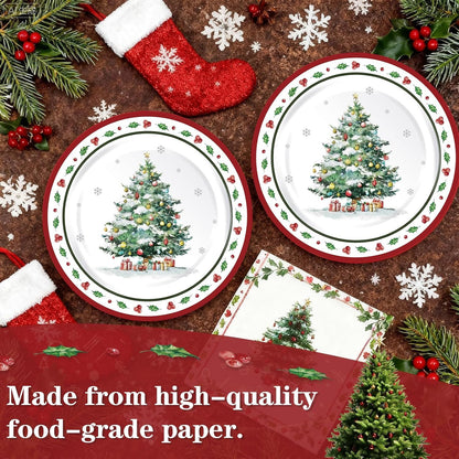 Christmas Plates and Napkins, Disposable Party Tableware Set, Serves 50