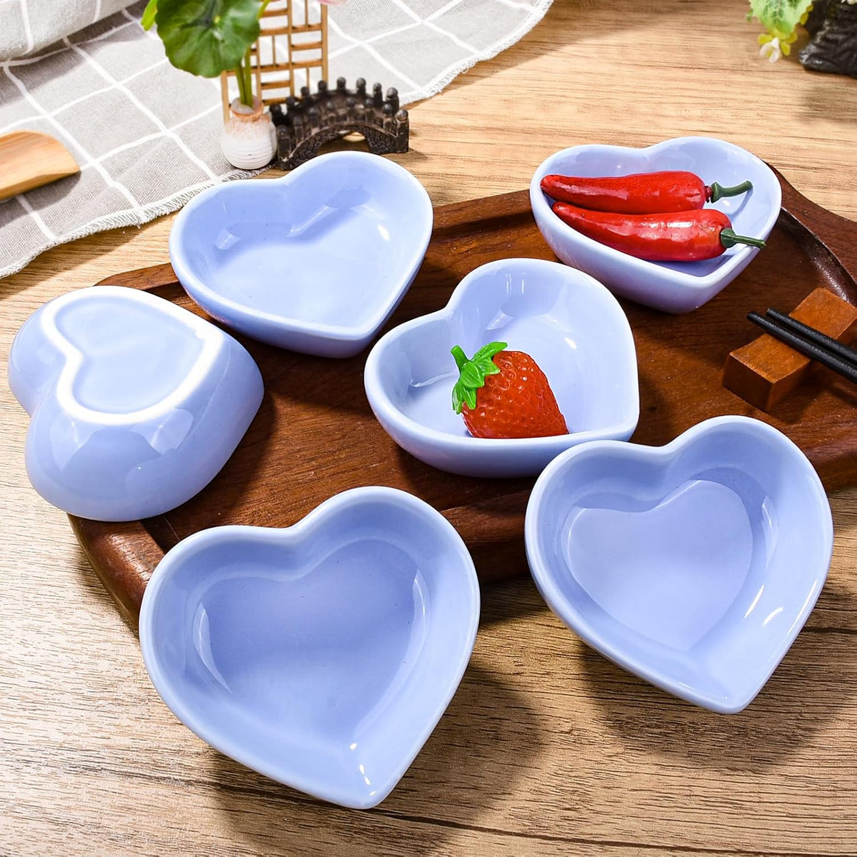 Ceramic Dipping Bowl Set of 6, 3.1'' Blue Heart‑Shaped Small Sauce Dishes