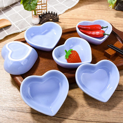 Ceramic Dipping Bowl Set of 6, 3.1'' Blue Heart‑Shaped Small Sauce Dishes